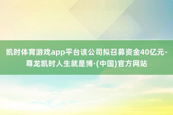 凯时体育游戏app平台该公司拟召募资金40亿元-尊龙凯时人生就是博·(中国)官方网站